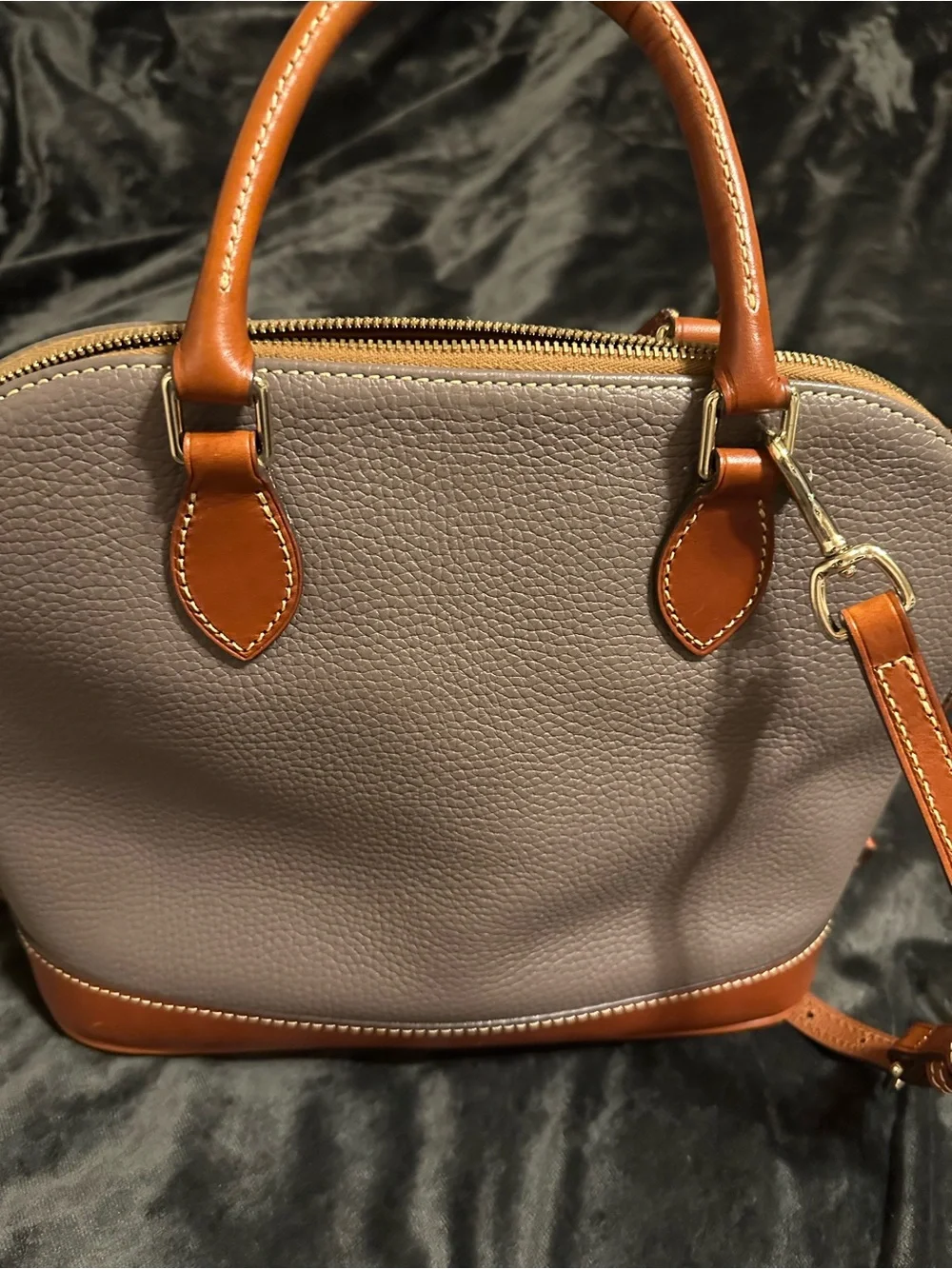 Dooney & Bourke Elephant Pebble Leather Satchel with Brown Trim